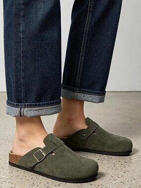 Genuine Suede Clogs for Women Men Cork Footbed Mules Potato Shoes